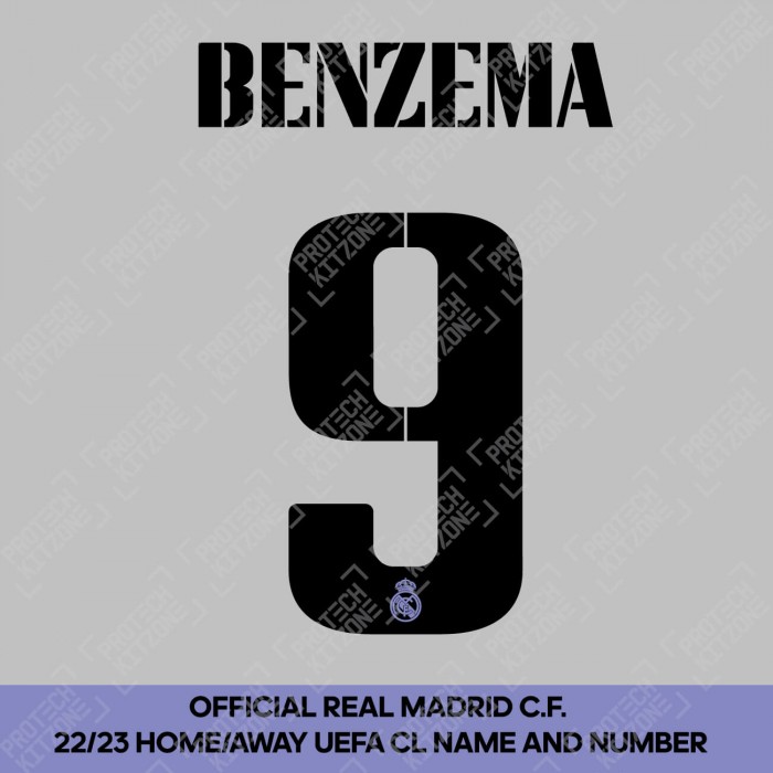 Benzema 9 - Official Real Madrid CF 2022/23 Home / Away Name and Numbering
