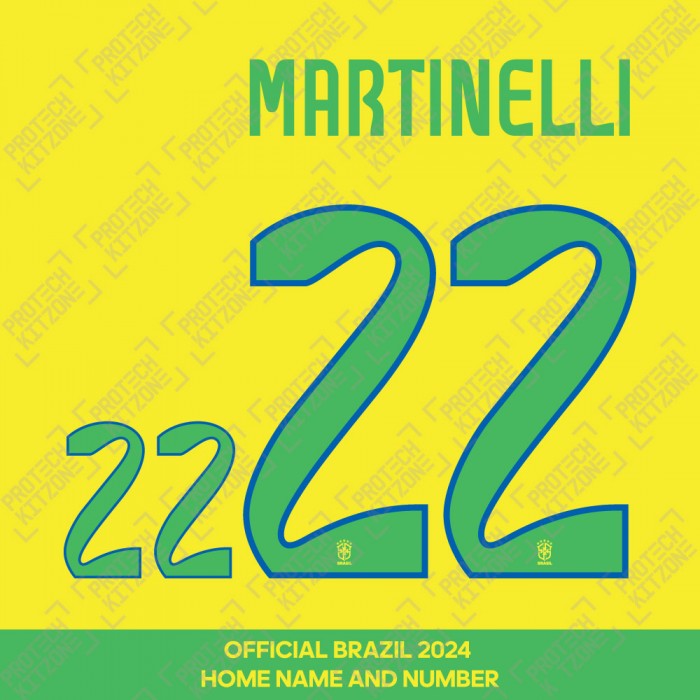 Martinelli 22 - Official Brazil 2024 Home Name and Numbering 