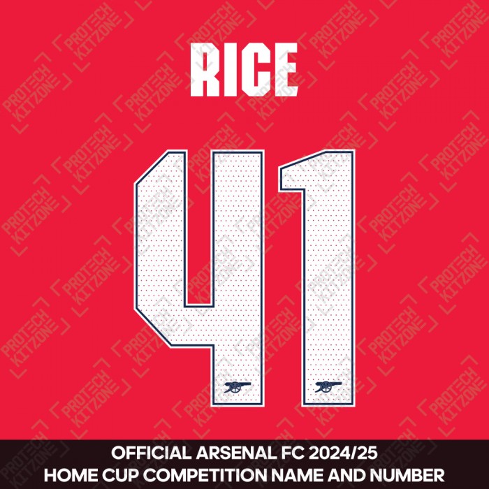 Rice 41 - Official Arsenal 2024/25 Home Club Name and Numbering