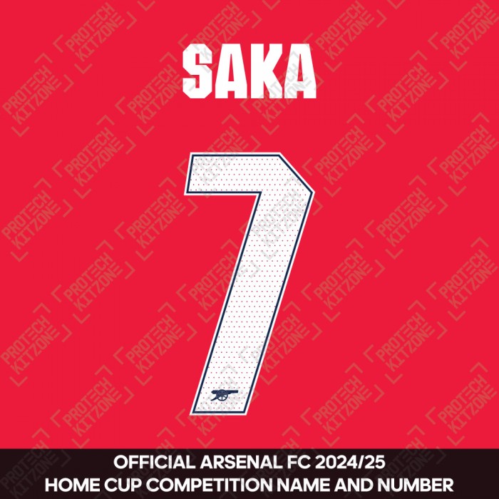 Saka 7 - Official Arsenal 2024/25 Home Club Name and Numbering