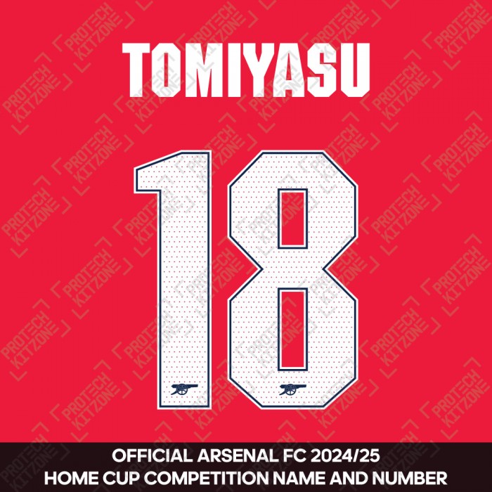 Tomiyasu 18 - Official Arsenal 2024/25 Home Club Name and Numbering