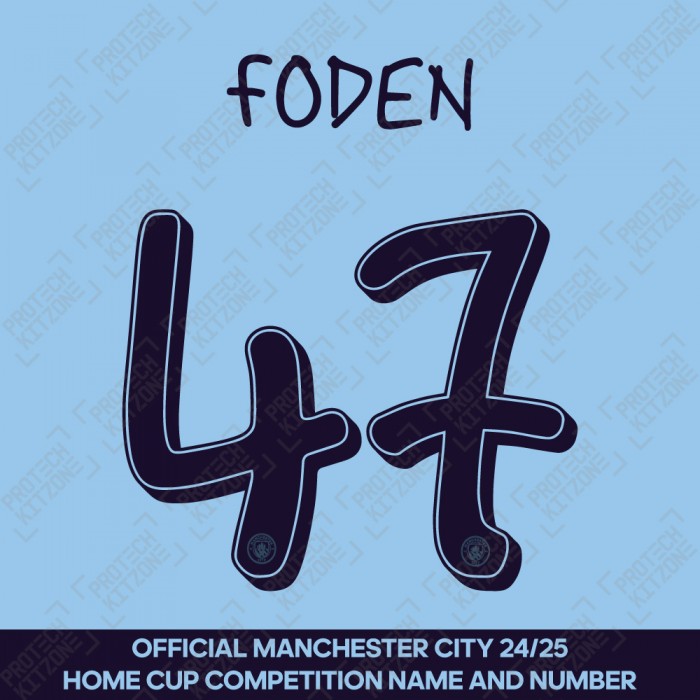 Foden 47 (Official Cup Competition Name and Number Printing for Manchester City 2024/25 Home Shirt)