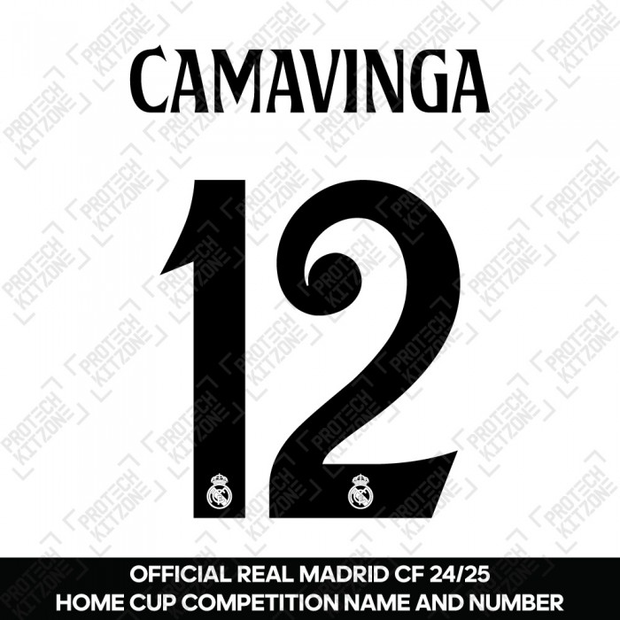 Camavinga 12 (Official Real Madrid CF 2024/25 Home Cup Competition Name and Numbering) 