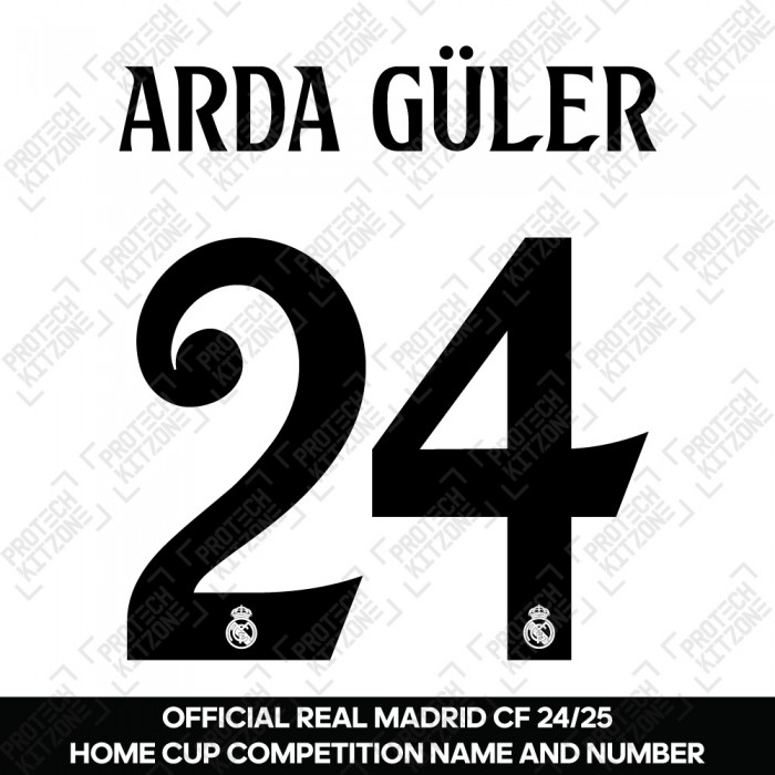 Arda Güler 24 (Official Real Madrid CF 2024/25 Home Cup Competition Name and Numbering) 