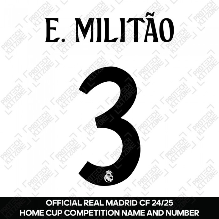 E. Militão 3 (Official Real Madrid CF 2024/25 Home Cup Competition Name and Numbering) 