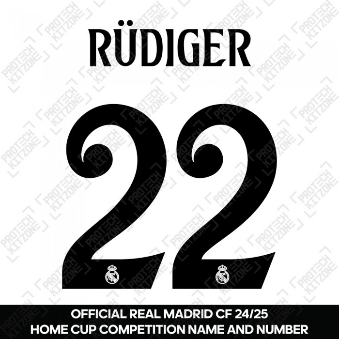 Rüdiger 22 (Official Real Madrid CF 2024/25 Home Cup Competition Name and Numbering) 