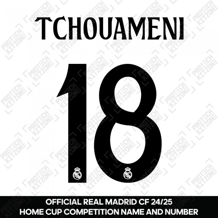Tchouameni 18 (Official Real Madrid CF 2024/25 Home Cup Competition Name and Numbering) 