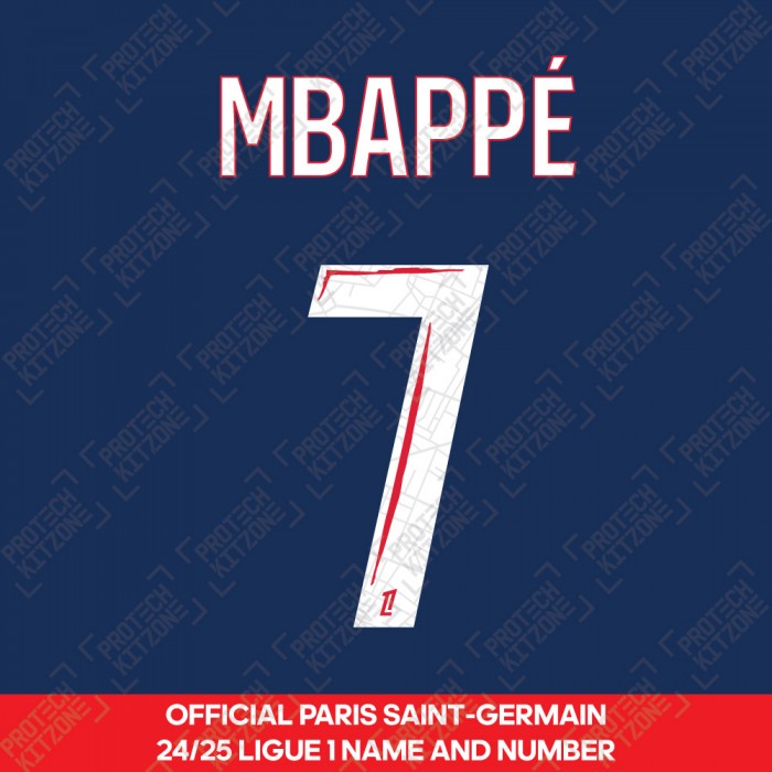 Mbappé 7 - Official Paris Saint-Germain 2024/25 Home Name and Number (Ligue 1 Version) 