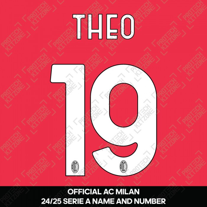 Theo 19 (Official AC Milan 2024/25 Home Club Name and Numbering)